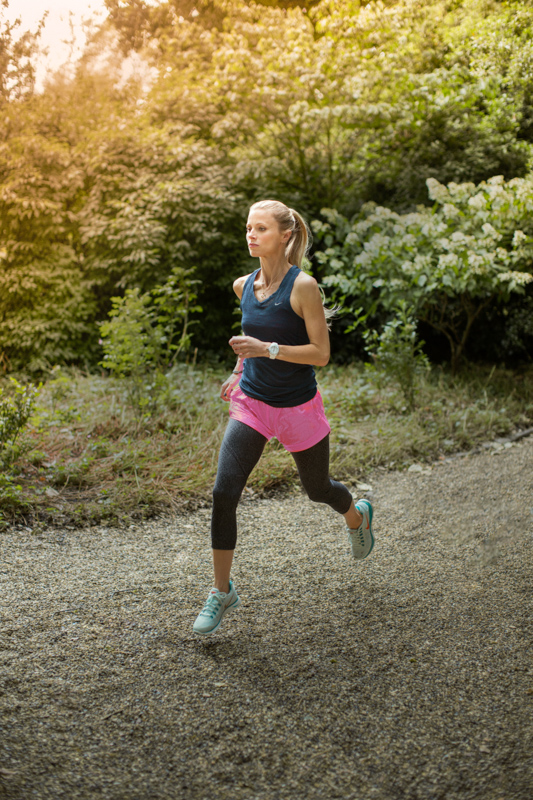 Laura Bailey photographed running in London. Photo Rick Pushinsky.